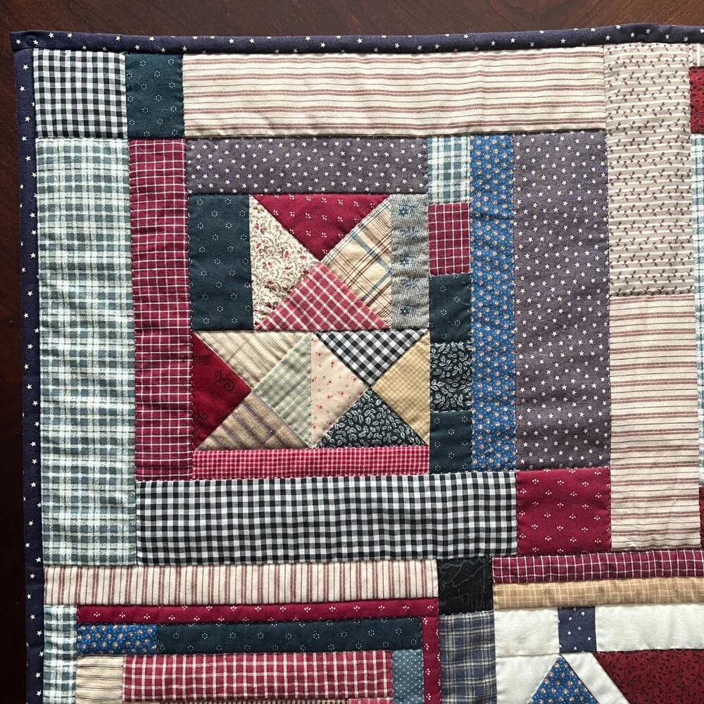 Handstitched Hand-Quilted Log Cabin Patchwork Baby Quilt / Wall Hanging / Topper